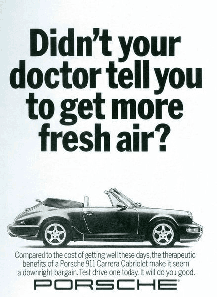 Porsche "Get More Fresh Air" — 1988 automotive print advertisement