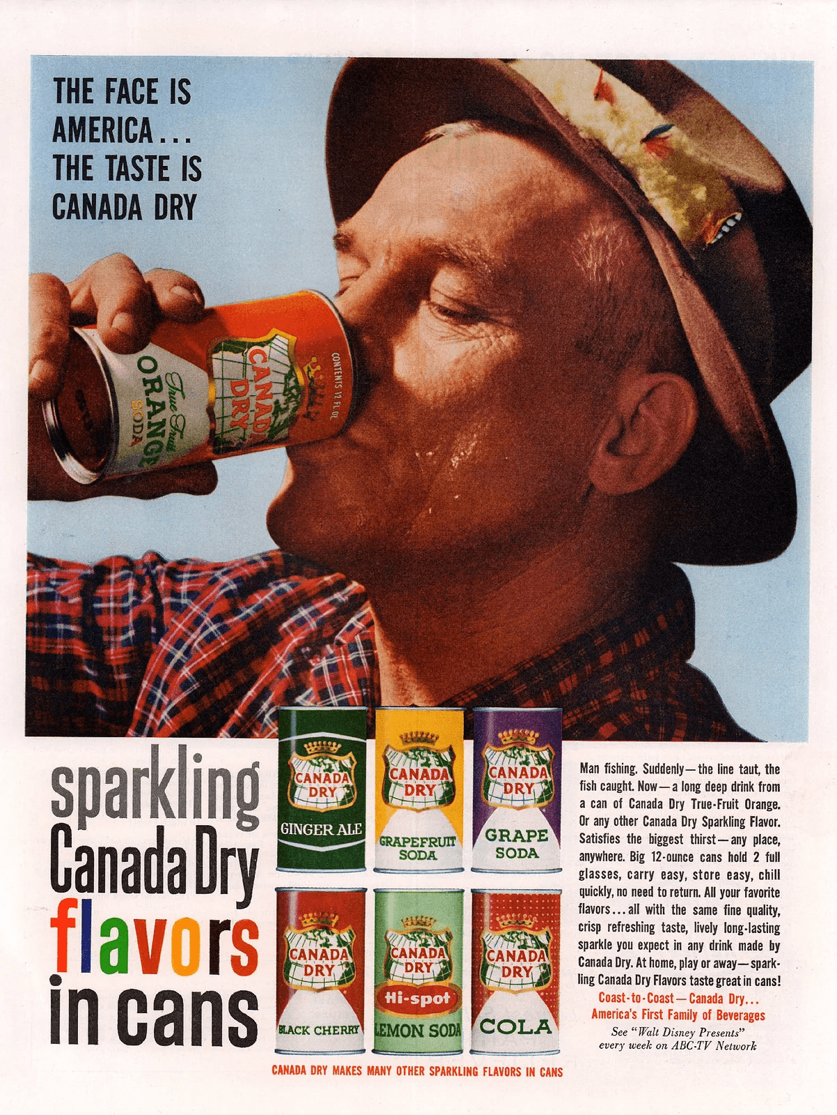 Canada Dry "The Face Is America, the Taste Is Canada Dry" — 1959 beverage print advertisement