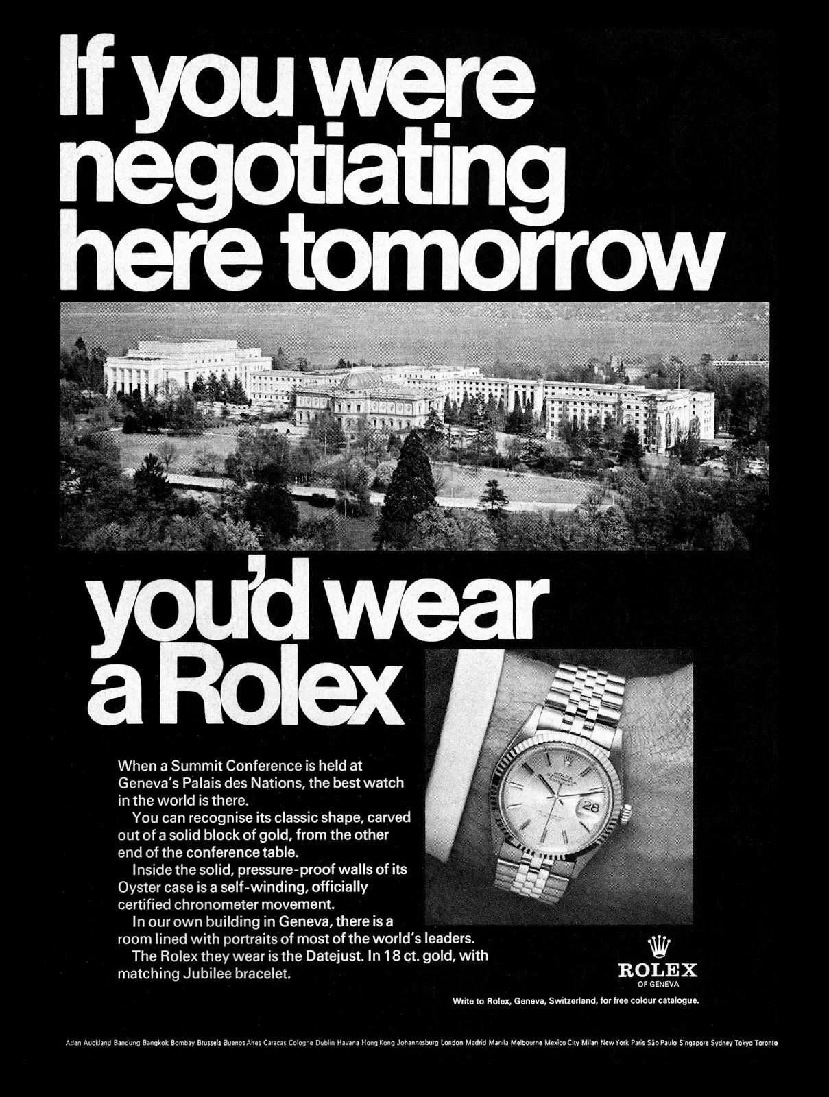 Rolex "If You Were Negotiating Here Tomorrow" — 1967 watch print advertisement